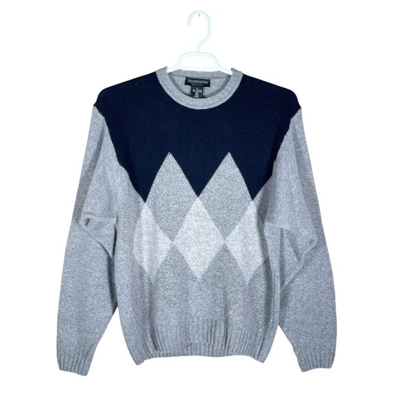 HATHAWAY PLATINUM Crewneck Argyle Sweater 100% Cashmere Made in Italy - Picture 1 of 8